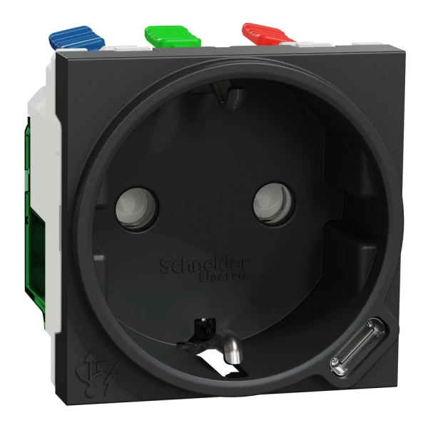 Розетка та USB тип С 10,5 Вт, 2 модулі, антрацит NU301754 Unica New Schneider Electric - Фото 1