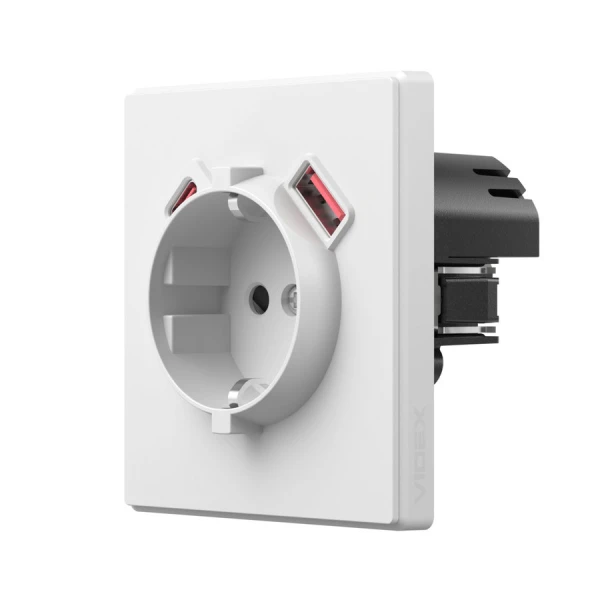 Розетка одинарна із заземленням USB-A+C 20W біла матова VIDEX NOTA (VF-NT-SK1GUC-WH) - Фото 1