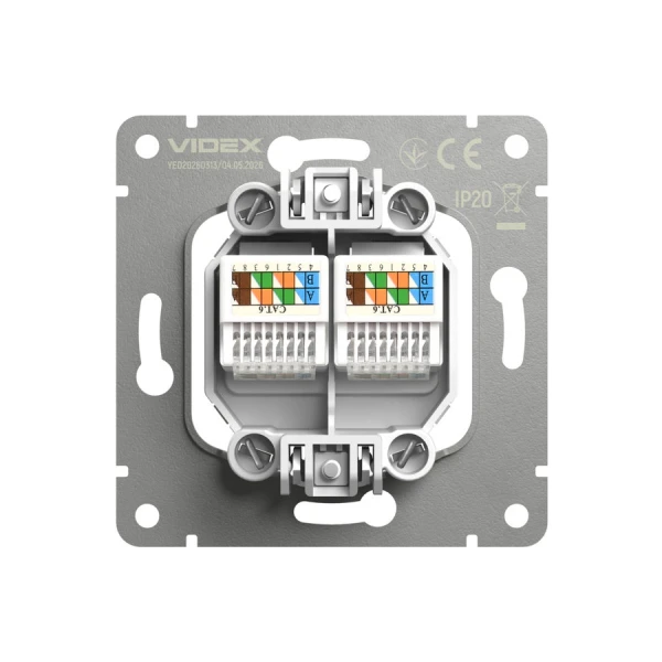 Розетка CAT6e подвійна комп'ютерна біла матова VIDEX NOTA (VF-NT-SK2PC6-WH) (CAT6+CAT6 / RJ45 + RJ45) - Фото 4