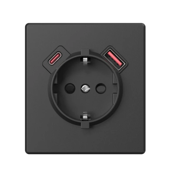 Розетка одинарна із заземленням USB-A+C 20W вугільно-чорна VIDEX NOTA (VF-NT-SK1GUC-BL) - Фото 2
