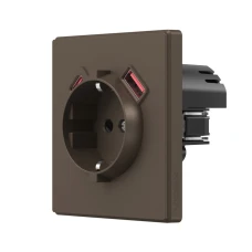 VIDEX NOTA 28885. Розетка одинарна із заземленням USB-A+C 20W мокко