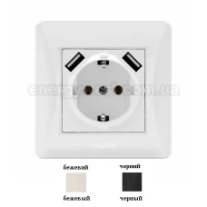 Розетка одинарна з заземленням і 2 USB VF-BNSK1GU2 Binera Videx