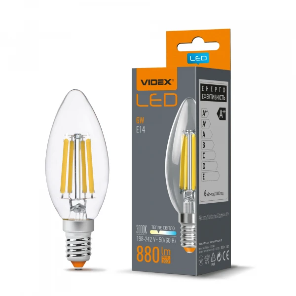 LED лампа Filament C37F 6W E14 3000K 25793 Videx - Фото 1