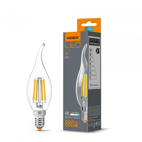 LED лампа Filament C37Ft 6W E14 4100K 25796 Videx - Фото 1
