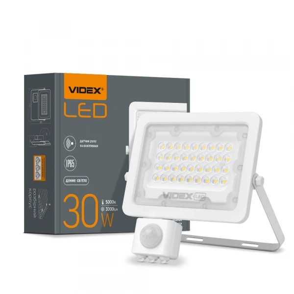 LED прожектор F2e 30W 5000K з датчиком руху та освітленості 26265 Videx - Фото 1
