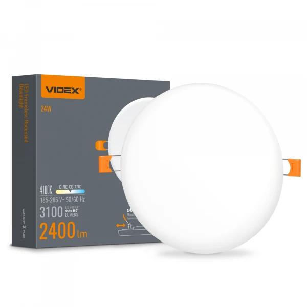 LED світильник безрамковий круглий 24W 4100K 25140 Videx - Фото 1