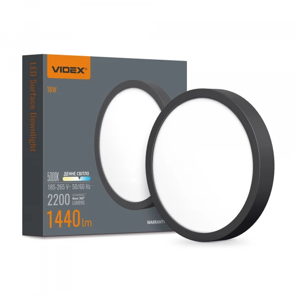 LED Світильник круглий накладний 18W 5000K Black 27799 Videx - Фото 1