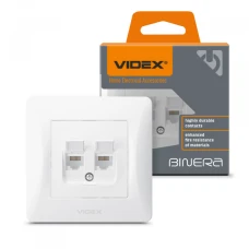 Videx 25082. Розетка CAT6+CAT6 подвійна комп'ютерна біла BINERA