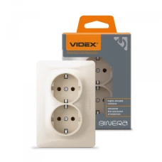 Videx 24697. Розетка подвійна із заземленням кремова BINERA