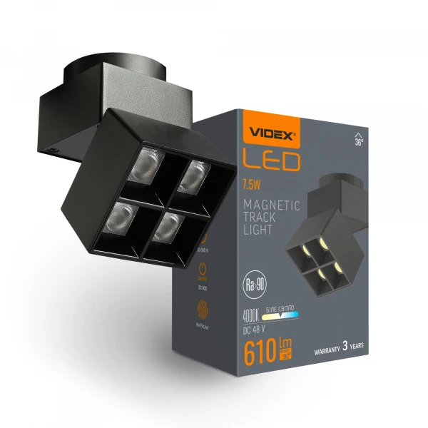Світильник МАГНІТНИЙ трековий LE24B 7.5W 4000K 48V Black 28025 Videx - Фото 1