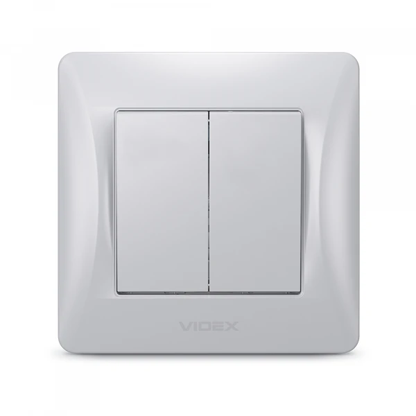 Вимикач двоклавішний срібний шовк BINERA 24893 Videx - Фото 2