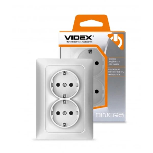 Розетка подвійна з заземленням VF-BNSK2G Binera Videx - Фото 10