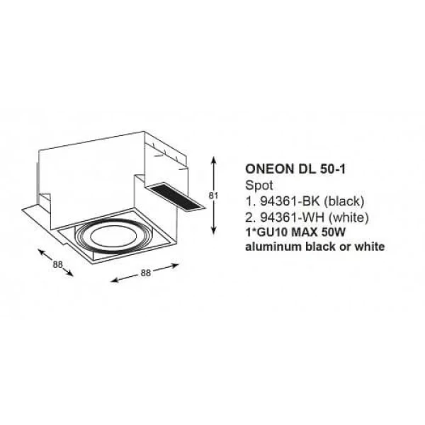 Врізний точковий світильник ZUMA LINE ONEON GU10 чорний 94361-BK - Фото 2