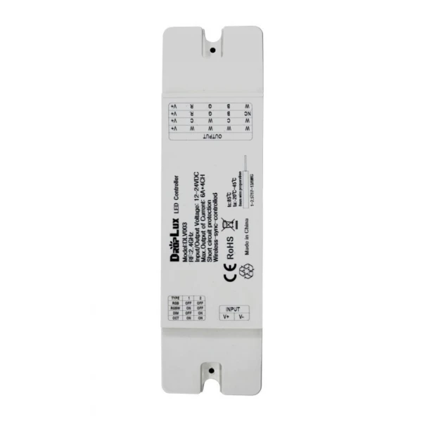 Контролер RF 2.4GHz 4в1 DIM/CCT/RGB/RGBW/RGB+W, 12-24V DC, 4*6A, 4*72-144W, RF 2.4GHz KLOODI KD-DLV003
