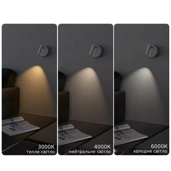 Бра спрямованого світла Kloodi DECO WA-ENOA78 3K-6K 5V WH з акумулятором - Фото 4