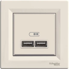 Schneider Electric Asfora EPH2700223. Розетка USB, 2 виходи 2.0, 5V-DC, 2.1A, кремовий
