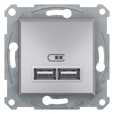Schneider Electric Asfora EPH2700261. Розетка USB, 2 виходи 2.0, 5V-DC, 2.1A, алюмінієвий