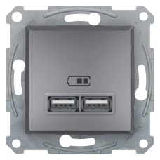 Schneider Electric Asfora EPH2700262. Розетка USB, 2 виходи 2.0, 5V-DC, 2.1A, сталевий