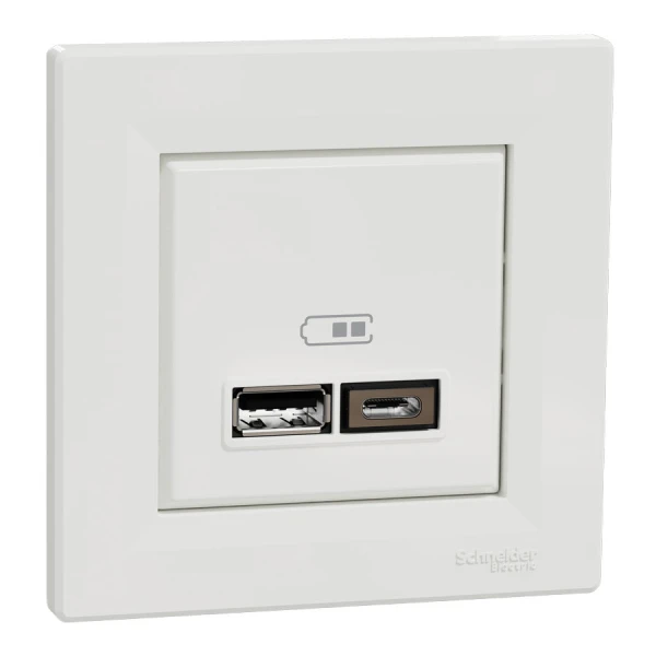 USB розетка тип А+С 2,4А або 2х1,2А, білий Asfora EPH2700321 Schneider Electric - Фото 1