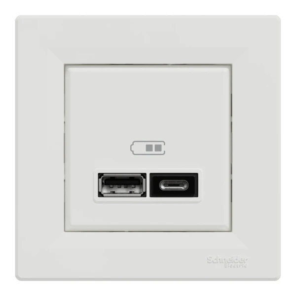 USB розетка тип А+С 2,4А або 2х1,2А, білий Asfora EPH2700321 Schneider Electric - Фото 2
