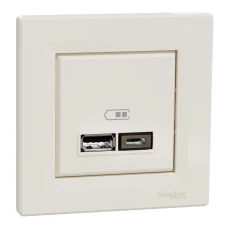 Schneider Electric Asfora EPH2700323. USB розетка тип А+С 2,4А або 2х1,2А, кремовий