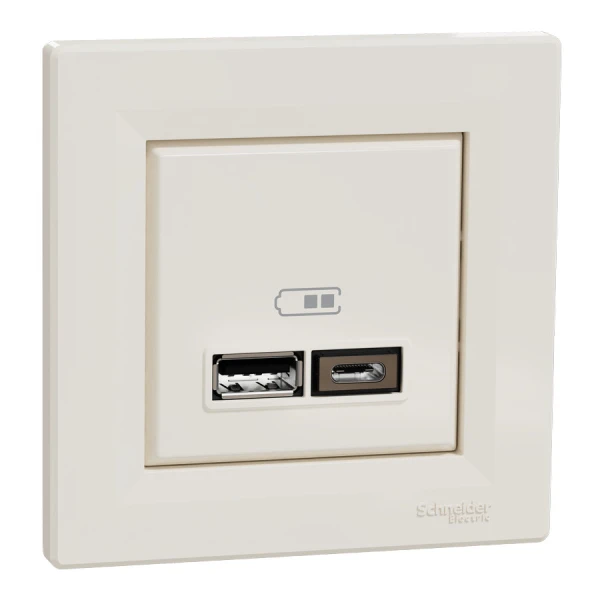 USB розетка тип А+С 2,4А або 2х1,2А, кремовий Asfora EPH2700323 Schneider Electric - Фото 1