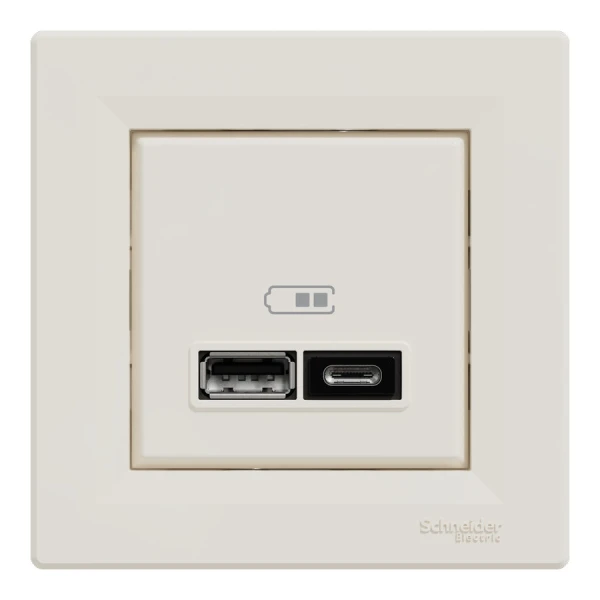 USB розетка тип А+С 2,4А або 2х1,2А, кремовий Asfora EPH2700323 Schneider Electric - Фото 2