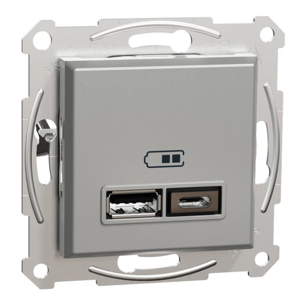 USB розетка тип А+С 2,4А або 2х1,2А, алюмінієвий Asfora EPH2700361 Schneider Electric - Фото 1