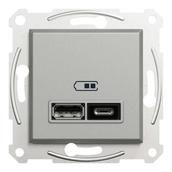USB розетка тип А+С 2,4А або 2х1,2А, алюмінієвий Asfora EPH2700361 Schneider Electric - Фото 2