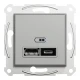 USB розетка тип А+С 2,4А або 2х1,2А, алюмінієвий Asfora EPH2700361 Schneider Electric