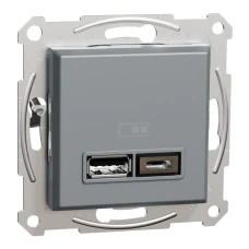 Schneider Electric Asfora EPH2700362. USB розетка тип А+С 2,4А або 2х1,2А, сталевий