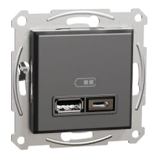 Schneider Electric Asfora EPH2700371. USB розетка тип А+С 2,4А або 2х1,2А антрацитовий