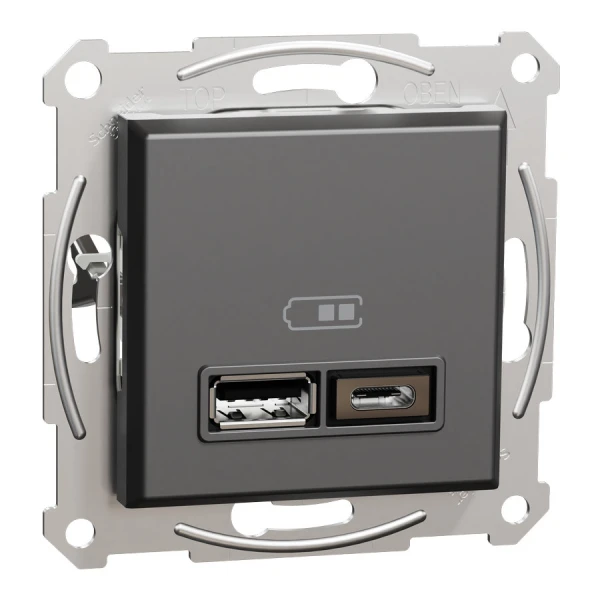 USB розетка тип А+С 2,4А або 2х1,2А антрацитовий Asfora EPH2700371 Schneider Electric - Фото 1