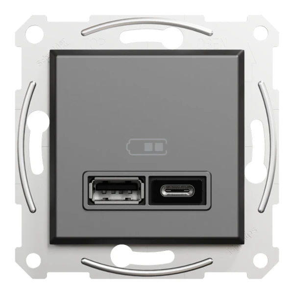 USB розетка тип А+С 2,4А або 2х1,2А антрацитовий Asfora EPH2700371 Schneider Electric - Фото 2