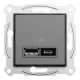 USB розетка тип А+С 2,4А або 2х1,2А антрацитовий Asfora EPH2700371 Schneider Electric