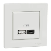 Schneider Electric Asfora EPH2700421. Розетка USB, 2 виходи, тип А+С 3А, 45Вт, білий