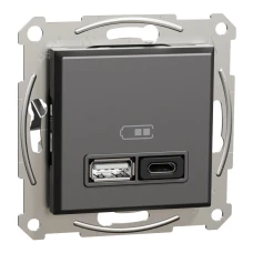 Schneider Electric Asfora EPH2700471. Розетка USB, 2 виходи, тип А+С 3А, 45Вт, антрацитовий