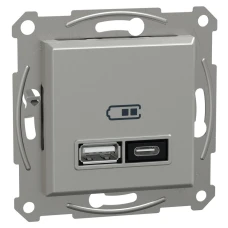Schneider Electric Asfora EPH2700561. Подвійний зарядний пристрій USB, тип A+C, 21Вт, алюмінієвий