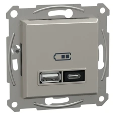 Schneider Electric Asfora EPH2700569. Подвійний зарядний пристрій USB, тип A+C, 21Вт, бронзовий