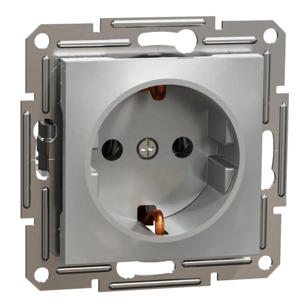Розетка з заземленням, алюмінієвий Asfora EPH2900161 Schneider Electric - Фото 1