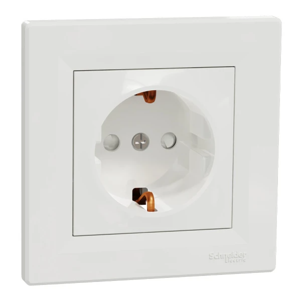 Розетка з заземленням з захисними шторками, білий Asfora EPH2900221 Schneider Electric - Фото 1
