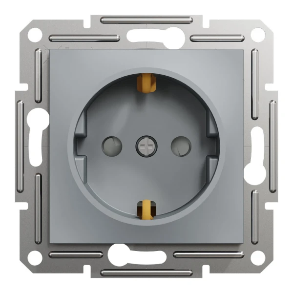 Розетка з заземленням з захисними шторками, сталевий Asfora EPH2900262 Schneider Electric - Фото 2