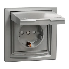Schneider Electric Asfora EPH3100361. Розетка IP44 з кришкою, з заземленням, з захисними шторками, алюмінієвий