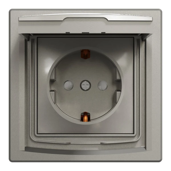 Розетка IP44 з кришкою, з заземленням, з захисними шторками, бронзовий Asfora EPH3100369 Schneider Electric - Фото 2