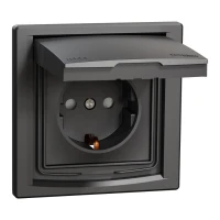 Schneider Electric Asfora EPH3100371. Розетка IP44 з кришкою, з заземленням, з захисними шторками, антрацитовий