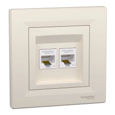 Schneider Electric Asfora EPH4400123. Розетка комп'ютерна, RJ45, кат.5е, UTP, подвійна, кремовий