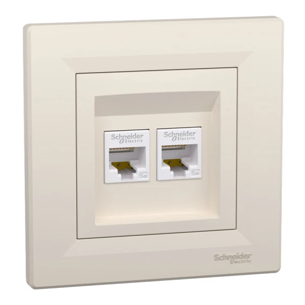 Розетка комп'ютерна, RJ45, кат.5е, UTP, подвійна, кремовий Asfora EPH4400123 Schneider Electric - Фото 1