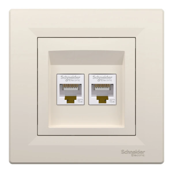 Розетка комп'ютерна, RJ45, кат.5е, UTP, подвійна, кремовий Asfora EPH4400123 Schneider Electric - Фото 2