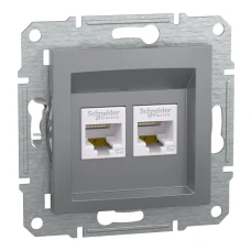 Schneider Electric Asfora EPH4400162. Розетка комп'ютерна, RJ45, кат.5е, UTP, подвійна, сталевий