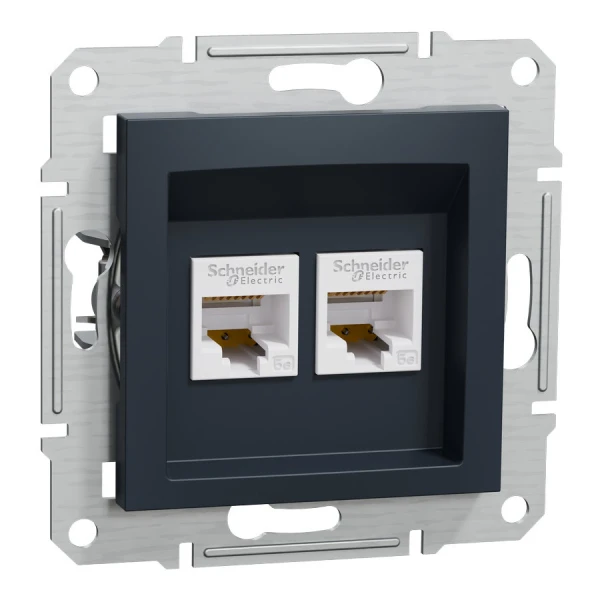 Розетка комп'ютерна, RJ45, кат.5е, UTP, подвійна, антрацитовий Asfora EPH4400171 Schneider Electric - Фото 1